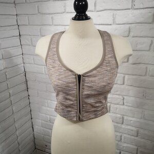 Avia Ladies Size XXXL Grey & Tan Striped Front Zipper Closure Sports Bra